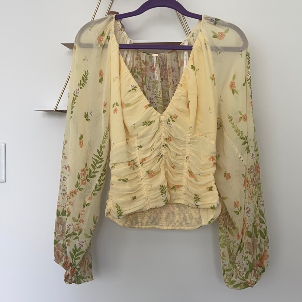 Free People Yellow Bell Sleeve Blouse